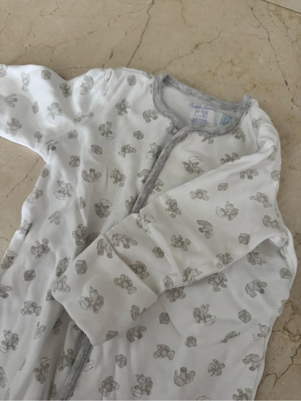Ralph Lauren White and Gray Baby Footed Pajamas